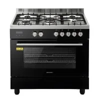 Devanti 90cm Dual Fuel Freestanding Cooker 121L Electric Oven 5 Burner Gas Cooktop Black Stainless Steel