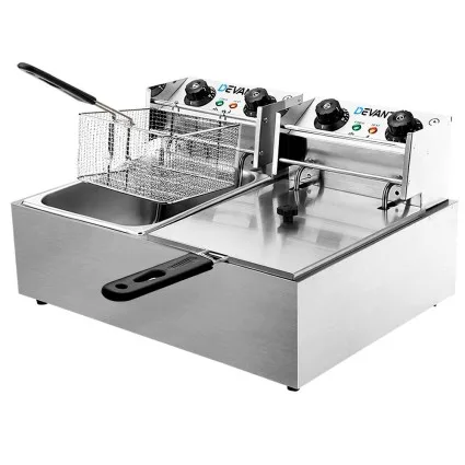 Devanti 20L Electric Commercial Deep Fryer Double Baskets 4400W - Stainless Steel, Quick-Heat, Dual Temp Control