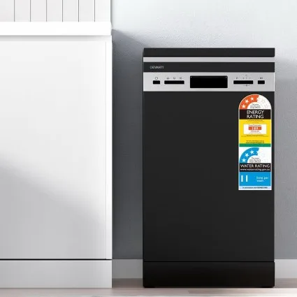 Devanti Freestanding Dishwasher, Stainless Steel, 10 Place Settings, Black, Energy Efficient, Quiet Operation