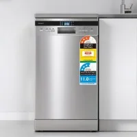 Devanti 10 Place Setting Freestanding Dishwasher, Silver - Quiet 8 Programs, Adjustable Rack, LED Display, 49dBA Noise
