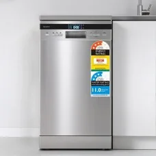 Devanti 10 Place Setting Freestanding Dishwasher, Silver - Quiet 8 Programs, Adjustable Rack, LED Display, 49dBA Noise
