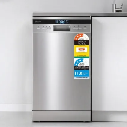 Devanti 10 Place Setting Freestanding Dishwasher, Silver - Quiet 8 Programs, Adjustable Rack, LED Display, 49dBA Noise