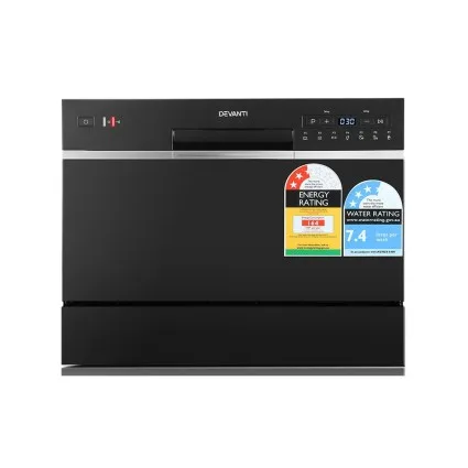 Devanti Benchtop Dishwasher Stainless Steel 6 Place Settings Black - Compact, Quiet, Energy Efficient