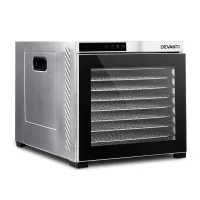 Devanti 10-Tray Food Dehydrator with Stainless Steel Trays, LCD Touch Control, 35-75°C Adjustable Thermostat, 900W-1100W