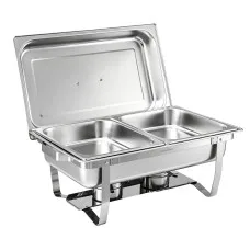5-Star Chef Chafing Dish 8L Two-Pan Buffet Warmer Stainless Steel Catering Server with Foldable Frame