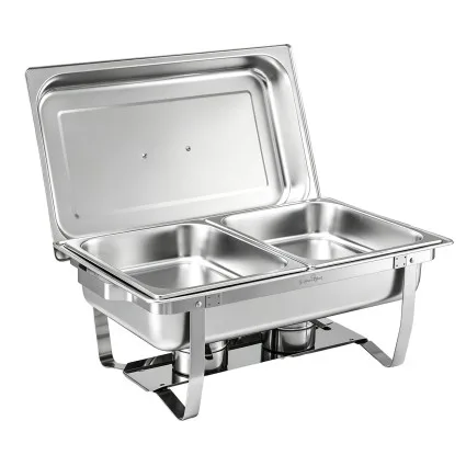 5-Star Chef Chafing Dish 8L Two-Pan Buffet Warmer Stainless Steel Catering Server with Foldable Frame