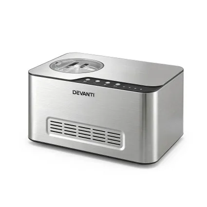 Devanti 2L 2-in-1 Ice Cream and Yogurt Maker with No Pre-Freezing Compressor LCD