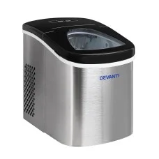Devanti 2.4L Stainless Steel Portable Ice Cube Maker, 12kg/Day, 2 Sizes, Quiet, Freon-Free, Silver, Countertop