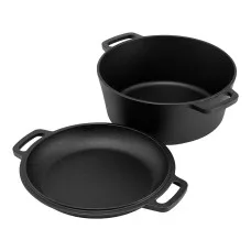 5-Star Chef 5L 2-in-1 Pre-Seasoned Cast Iron Dutch Oven with Lid Dual Handles for Sourdough Baking and Roasting