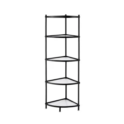 Artiss 5-Tier Corner Shelf Rack 90° Metal Frame PP Shelves 48x32x135cm Black Organiser for Kitchen Bathroom