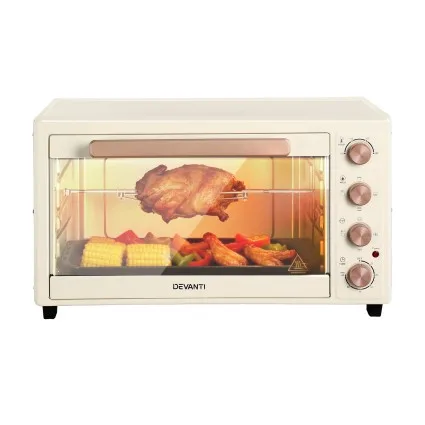 Devanti 60L Convection Oven 2000W Portable Electric Oven Rotisserie Cream Gold 100–250°C Temperature