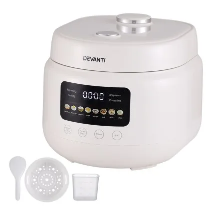 Devanti 3L Rice Cooker 8-in-1 Multi Cooker with 24-Hour Timer Off-White
