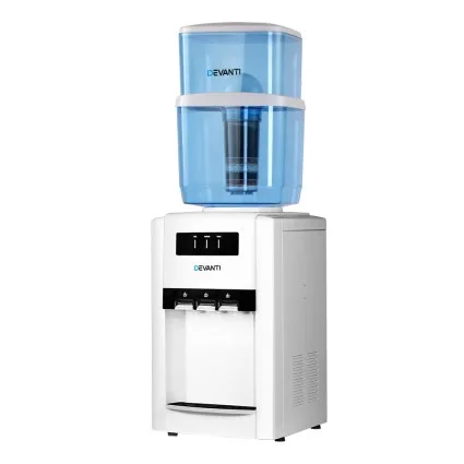 Devanti 22L Countertop Water Cooler Dispenser, 7-Stage Filtration, Hot/Cold/Room Temp, Food-Grade, Anti-Slip, White