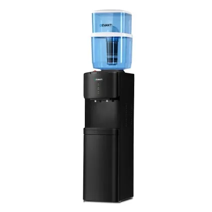 Devanti 22L Water Cooler Dispenser Stand Black with 7-Stage Filtration, Dual Hot Cold Taps, Child Lock, Metal Body