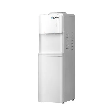 Devanti Water Cooler Dispenser, Metal & Plastic, White, 27x30x86.5cm, Hot & Cold Taps, Child-Lock, Storage Cabinet