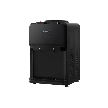 Devanti Water Cooler Dispenser, Plastic & Stainless Steel, Bench Top, Black, Dual Hot/Cold Spouts, Child-Lock Safety