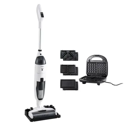 Devanti Cordless Wet Dry Vacuum Mop and 3‑in‑1 850W Sandwich Waffle Maker Home Bundle Packed for Families