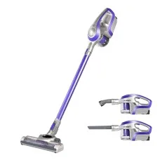 Devanti 150W Cordless Stick Vacuum Cleaner - Bagless, 160° Swivel, HEPA Filter, 25min Run Time, Purple, Grey