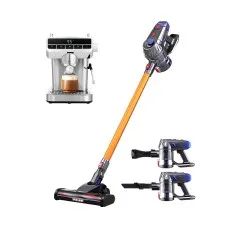 Devanti Cordless Stick Vacuum Cleaner and Espresso Coffee Maker Duo 20 Bar 10kPa HEPA Filtration