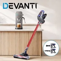 Devanti K7 Cordless Stick Vacuum Cleaner and 20 Bar Espresso Coffee Maker Machine with HEPA Filter and Milk Frother
