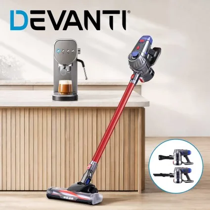 Devanti K7 Cordless Stick Vacuum Cleaner and 20 Bar Espresso Coffee Maker Machine with HEPA Filter and Milk Frother