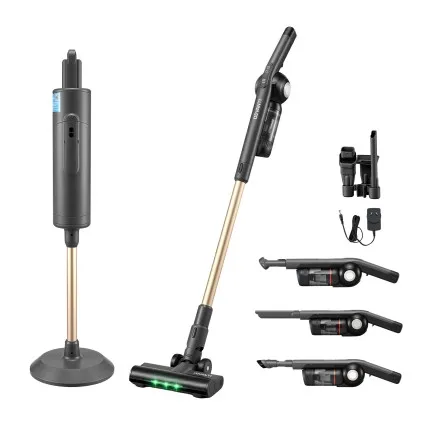 Devanti Cordless Vacuum Cleaner with Auto‑Empty Station 18kPa 40min Lightweight LED Head Grey 1.05kg