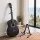 Alpha 38 Inch Classical Acoustic Guitar Combo with Nylon Strings and Stand, Capo, String Set Black