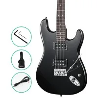 Alpha Electric Guitar, Poplar Body, 41 Inch, Black, Skull Pattern, Humbucker Pickups, Strat-Style, Beginner Friendly