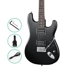 Alpha Electric Guitar, Poplar Body, 41 Inch, Black, Skull Pattern, Humbucker Pickups, Strat-Style, Beginner Friendly