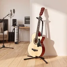 Alpha Adjustable Folding Iron Guitar Stand for Acoustic Electric and Bass Matte Black Universal Support