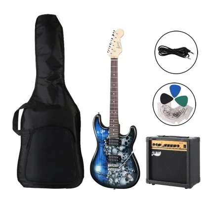 Alpha Electric Guitar Combo Set, Poplar Body, Canadian Maple Neck, Glossy Blue, 20W Amplifier, Beginner-Friendly