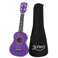 Alpha 21 Inch Soprano Ukulele Purple Gloss Basswood Beginner Acoustic 12 Frets Nylon Strings Lightweight Carry Bag
