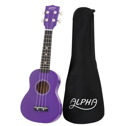 Alpha 21 Inch Soprano Ukulele Purple Gloss Basswood Beginner Acoustic 12 Frets Nylon Strings Lightweight Carry Bag