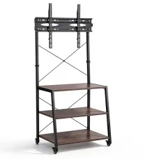 Artiss Mobile TV Stand for 32-65 Inch TVs, 50kg Capacity, 3 Shelves, Lockable Wheels, Black and Walnut