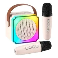 Alpha Mini Portable Karaoke Machine with 2 Rechargeable Wireless Dynamic Microphones Bluetooth 5.4 Beige LED Lights Alpha Mini Portable Karaoke Machine with 2 Rechargeable Wireless Dynamic Microphones Bluetooth 5.4 Beige LED Lights