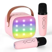 Alpha Mini Portable Karaoke Machine - 2 Wireless Mics, LED Lights, Bluetooth, Magic Voice Effects, Perfect for Parties Alpha Mini Portable Karaoke Machine - 2 Wireless Mics, LED Lights, Bluetooth, Magic Voice Effects, Perfect for Parties