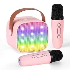 Alpha Mini Portable Karaoke Machine - 2 Wireless Mics, LED Lights, Bluetooth, Magic Voice Effects, Perfect for Parties