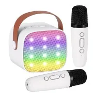 Alpha Mini Portable Karaoke Machine with 2 Rechargeable Wireless Microphones Bluetooth 5.0 LED Lights White Alpha Mini Portable Karaoke Machine with 2 Rechargeable Wireless Microphones Bluetooth 5.0 LED Lights White