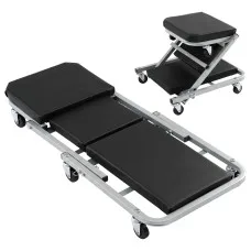 Giantz Garage Creeper 2-in-1 Mechanic Stool Rolling Z Creeper with Six 360° Casters and 4 cm Cushion