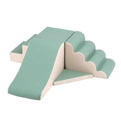 Keezi Kids Climbing Blocks 4-Piece Foam Toddler Indoor Playset with Climbing Slide Green PU+PE Core