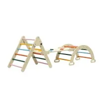 Keezi Kids 3-in-1 Climbing Frame Set with Slide, 50kg Capacity, Indoor Outdoor Wooden Play Gym for Toddlers