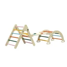 Keezi Kids 3-in-1 Climbing Frame Set with Slide, 50kg Capacity, Indoor Outdoor Wooden Play Gym for Toddlers