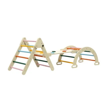 Keezi Kids 3-in-1 Climbing Frame Set with Slide, 50kg Capacity, Indoor Outdoor Wooden Play Gym for Toddlers