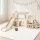 Keezi Kids 6-in-1 Indoor Slide Set for Toddlers Beige with Drawing Board Basketball Hoop and Playhouse