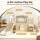 Keezi Kids 6-in-1 Indoor Slide Set for Toddlers Beige with Drawing Board Basketball Hoop and Playhouse