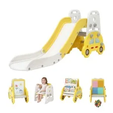 Keezi Kids Slide Set Indoor Playset with Drawing Board and Building Block Table Yellow