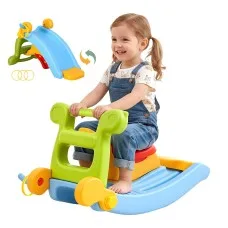Keezi Kids 3-in-1 Slide Set Toddler Indoor Playset with Rocking Horse and Ring Toss Multicolour for 3+ Years