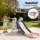 Keezi Kids Slide Set 147cm with Basketball Hoop Climber Storage Yellow Green White