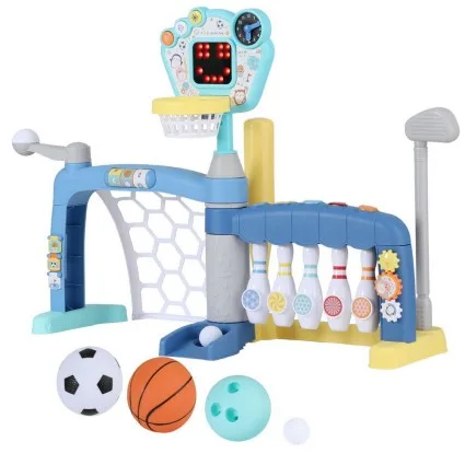 Keezi 5-in-1 Kids Sports Set: Basketball, Soccer, Bowling & More - Non-Toxic PP, Ages 3-7, Indoor/Outdoor Play, Blue