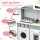 Keezi Wooden Play Kitchen Pretend Kitchen 82.8cm with Microwave Oven Sink and Food Set Grey and White